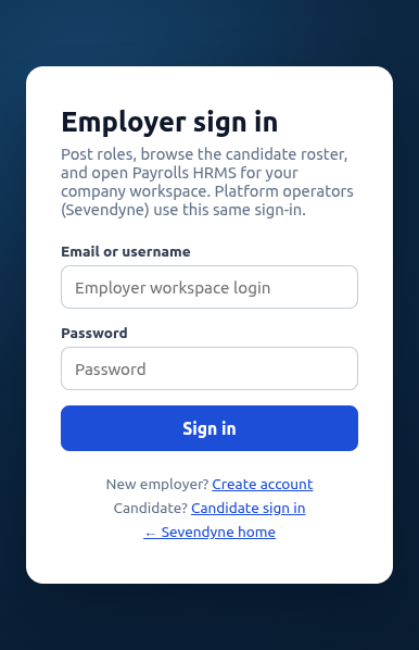 Employer sign-in page