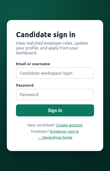 Candidate sign-in page